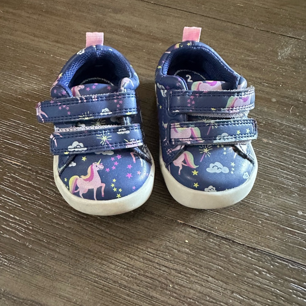 Sz 2 Wonder Nation Unicorn Print Kids Shoes - Blue and Pink